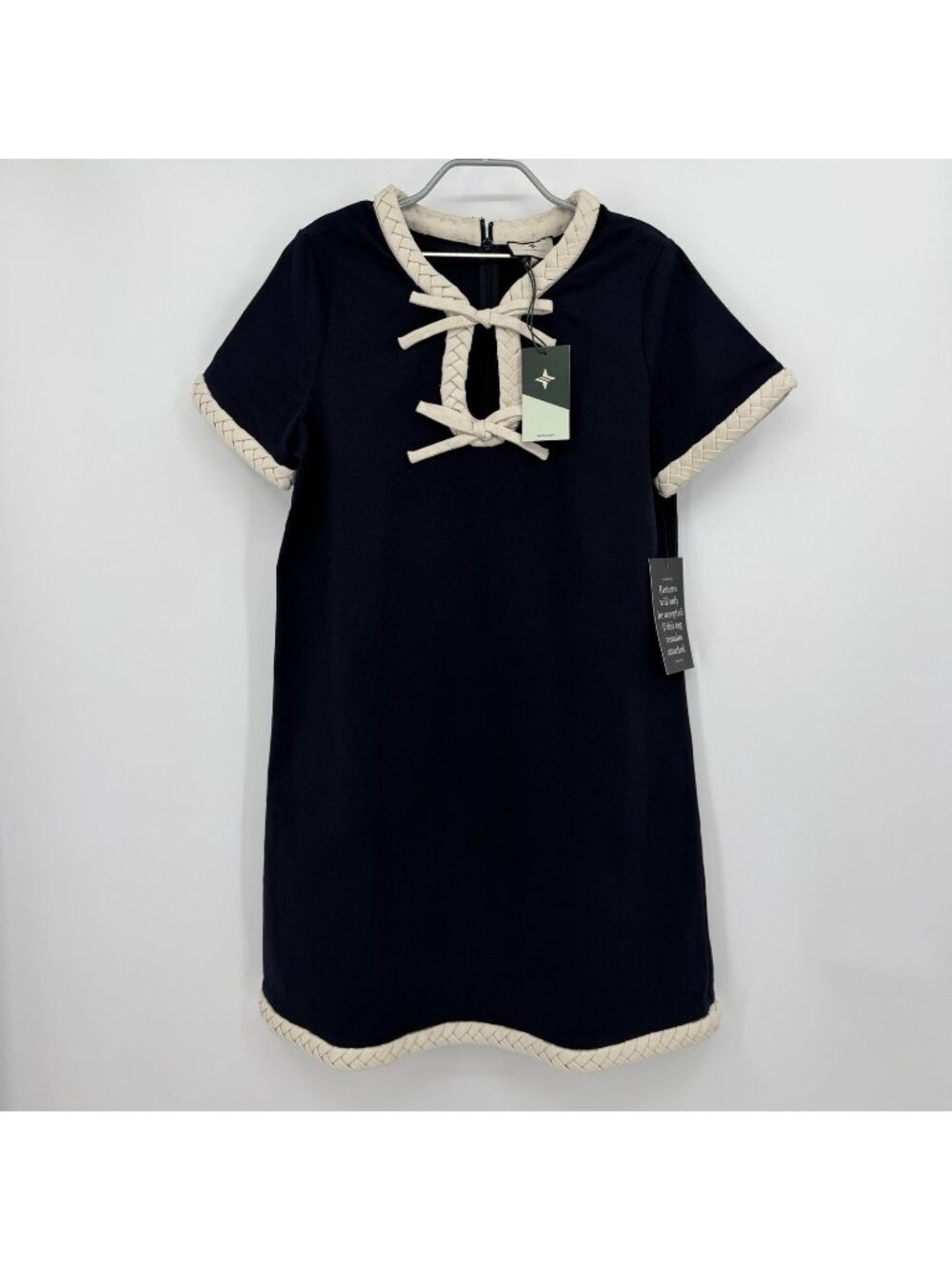 Tuckernuck Navy Blue/Cream Bow Olivia Dress sz M NWT Short Sleeve Shift Mini